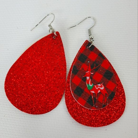 Holiday Sparkly Christmas Raindeer Lightweight Earrings - Picture 2 of 3